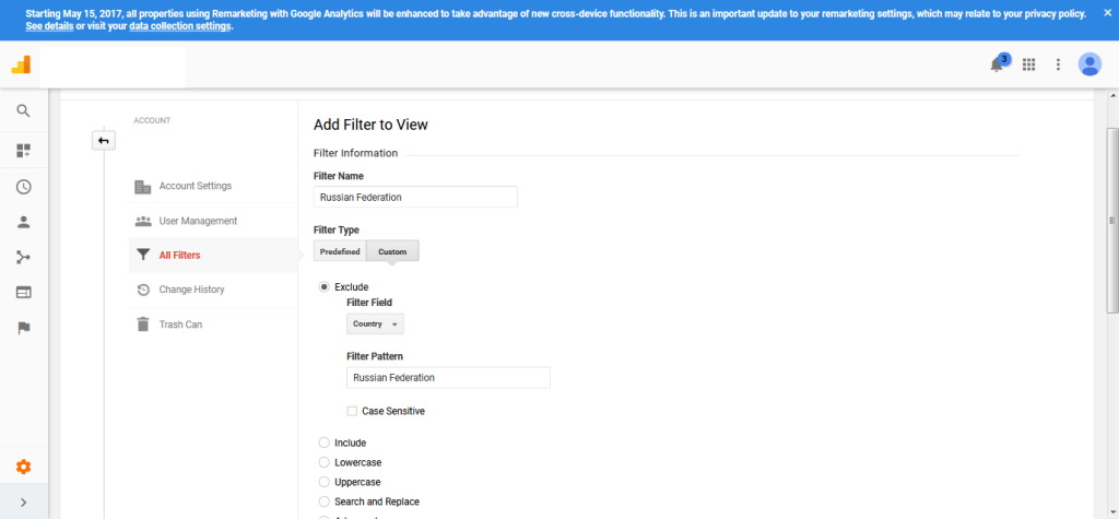 Adding a Filter to Google Analytics